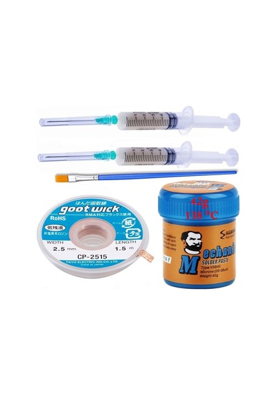 Solderpaste Mechnic 138 Derece Krem Lehim 42g Sıvı Lehim Ve Flux Lehim Toplama Fırça Seti 2,5mm 5in1