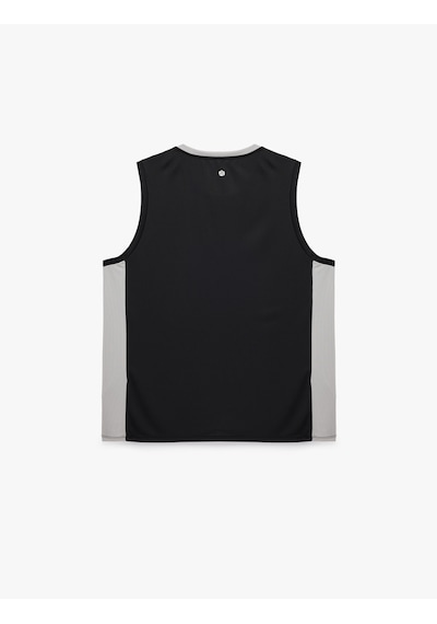 Koton Regular Fit Renk Bloklu Kolsuz Bisiklet Yaka Baskılı Spor Atlet Siyah 6sam30040nk