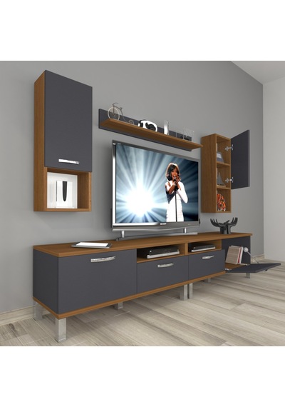 Decoraktiv Eko 5200da Mdf Krom Ayaklı Tv Ünitesi Tv Sehpası Ceviz - Antrasit