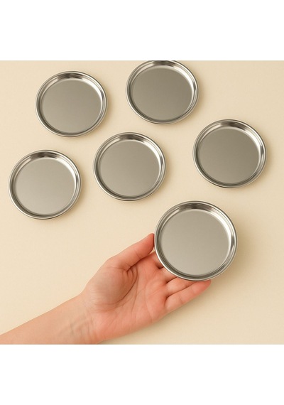 6 Adet 12 Cm Gümüş Yuvarlak Paslanmaz Çelik,lokumluk,ikramlık, Pasta Servis,kahve Fincan Altlığı Gümüş