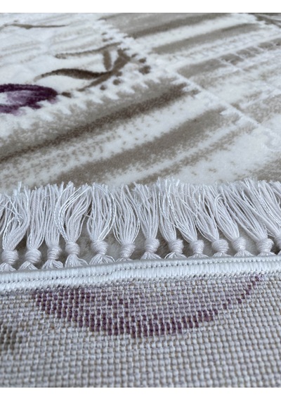 Lila Vizon Kesme Halı 120x120 Akrilik Saçaklı Kesme Halı