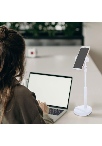 Masa Üstü Tablet Ve Telefon Tutucu Plastik Aparat Beyaz Telefon S