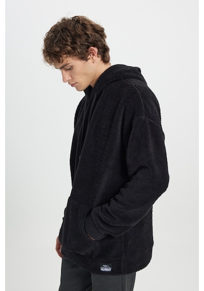 AC&Co / Altınyıldız Classics Erkek Sıyah Oversize Bol Kesim Kapüşonlu Polar Siyah