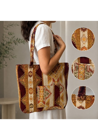 Bk Gift El Yapımı Otantik Türk Kilim Omuz Çantası -14, Günlük, Kitap, Tablet, Plaj Ve Seyahat Çantası Çok Renkli