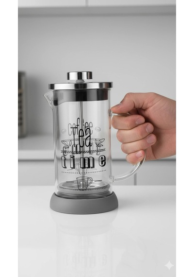 Tasarım French Press - Filtre Kahve Ve Bitki Çayı Demliği 350 Ml Gri Çok Renkli