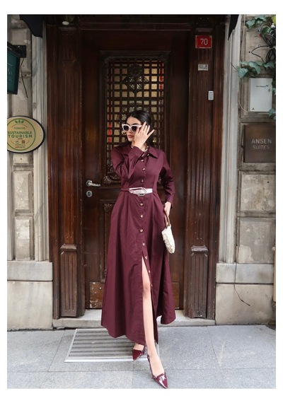 Kechi Woman Poplin Kumaş Akseusarlı Elbise Bordo