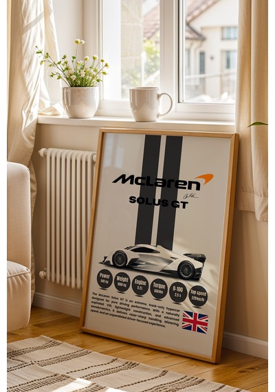 Mclaren Solus Gt Tablo - Teknik Özellikli Pist Arabası Poster - Çerçeveli Duvar Dekoru Kayın