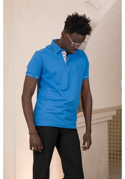 Paul Martin Regular Fit Yaka Garnili Pamuklu Polo Yaka T-shirt Sax