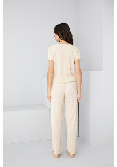 Siyah İnci Pointel Ajurlu/delikli Örme Pijama Takım7893 Krem