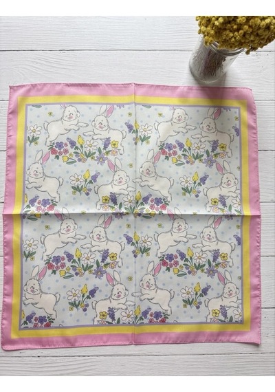 Trend Dokunuş Kadın 50-50 Saten Bahar Renkli Fular Bandana Sarı - Pembe