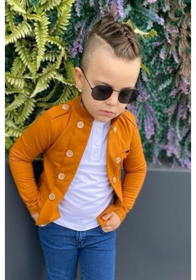Riccotarz Erkek Çocuk Omzu Ve Ceket Yakası Düğme Detaylı Cepli Blazer Ceketli Hardal Alt Üst Takım 001 Riccotarz Erkek Çocuk Omzu Ve Ceket Yakası Düğme Detaylı Cepli Blazer Ceketli Hardal Alt Üst Takım 001