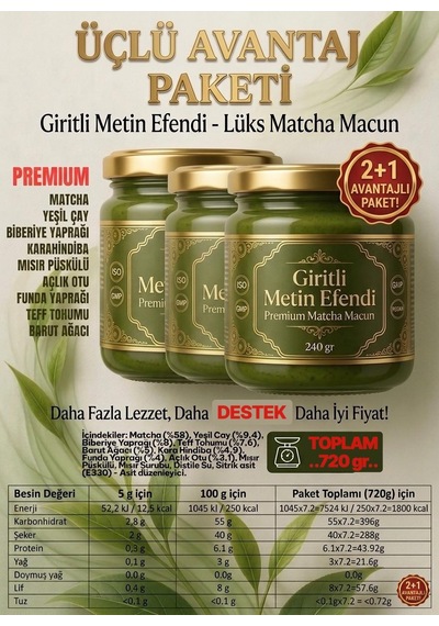 Giritli Metin Efendi Matcha Premium Bitkisel Destek Macun 3x240 Gr