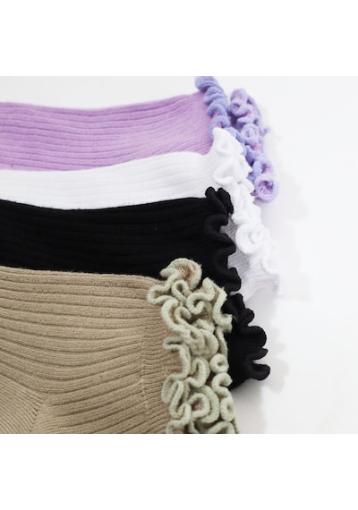 Kral Socks Kadın Bambu Çorap 4 Çift Renkli Fırfırlı Patik Kadın Çorap Çok Renkli