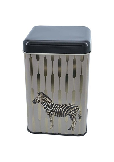 Safari Zebra Desenli Kare Metal Saklama Kabı 10.5 x 10.5 x 16 CM 1.7 L Çok Renkli