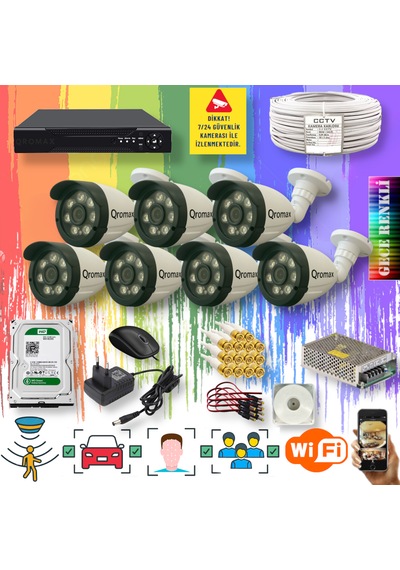 7 Kameralı Gece Renkli Yapay Zekalı Turbohd Set 3908w-108