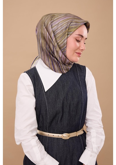 Silk Home Twill İpek Eşarp 11484-46 Yağ Yeşili, Morcivert, Mor, Lila, Yeşil
