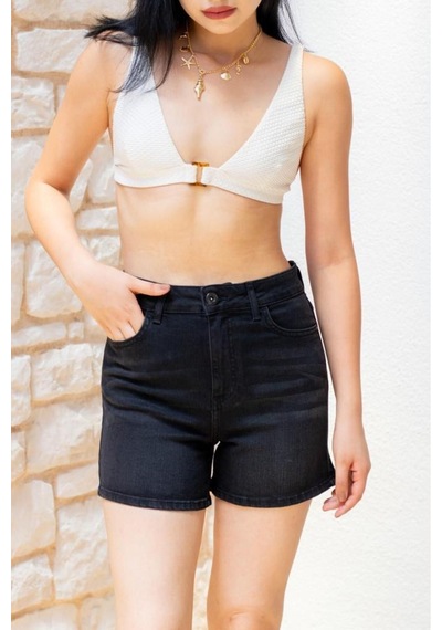 HLT Jeans Siyah Kadın Lily Likralı Mom Fit Yüksek Bel Esnek 90's Kot Şort Lily-siyah 001