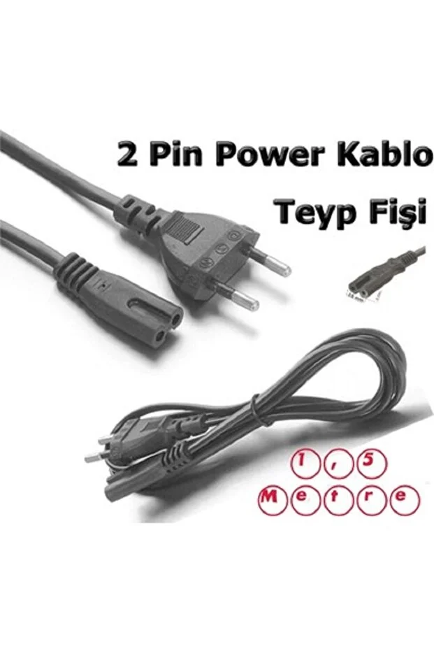 1.5 Metre 1.5m 2 Pinli Düz Hp Yazıcı Printer Elektrik Uyumlu Güç Power Fiş Priz Üniversal Yazıcı Kablosu Siyah