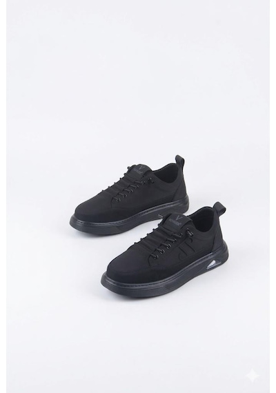 Pepita E327 Rahat Hafif Keten Lastik Bağcıklı Günlük Sneaker Erkek Spor Ayakkabı Siyah