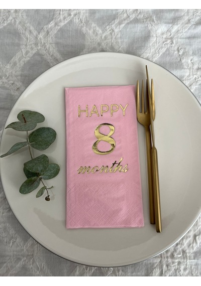 Gold Yaldızlı Pembe Happy 8 Yaş Months Garson Katlama Peçete 16 Adet