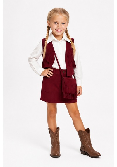 Eray Alp Kids Kız Çocuk Bordo Püsküllü Kovboy Takım