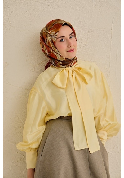 Silk Home Tivil İpek Eşarp Ist 11501- 15 Kiremit Çiçek Desen