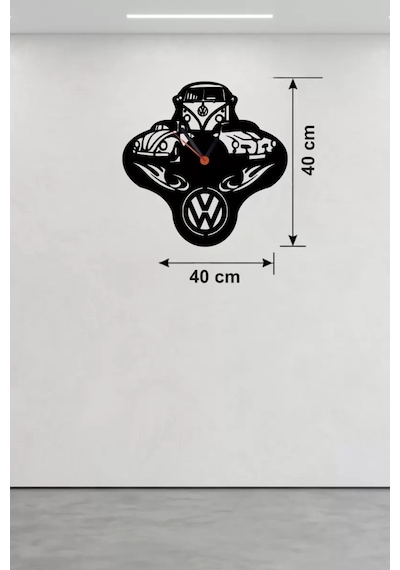 Mey İthalat Vosvos Ve Retro Araba Temalı Ahşap Duvar Saati - 40x40 Cm Lazer Kesim Çok Renkli