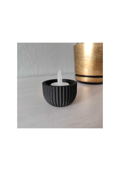 Homeart Modern Oluklu Tasarım Siyah Mumlamlık Dekoratif Tealight Mumluk + 2 Adet Mum Hediye Siyah