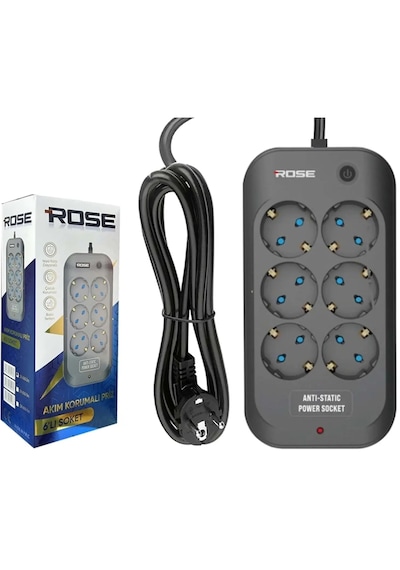 Rose Gr-600-5m 6lı Akım Korumalı 16a 3x2.5mm Kablo 5 Metre Priz 5 m