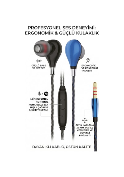 3.5 Mm Jack Girişli Stereo Kulak İçi Silikonlu Kablolu Kulaklık Yüksek Ve Bas Kalitesi Diğer