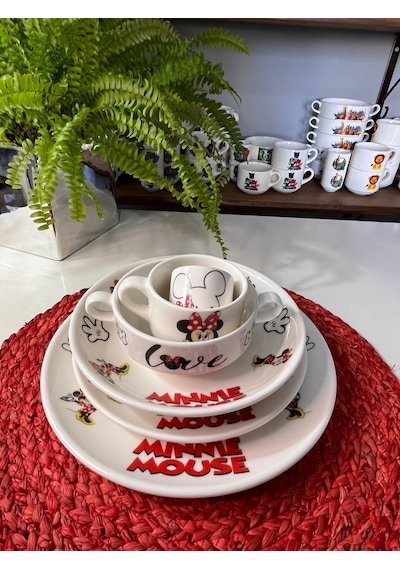 6 Parça Minnie Mouse Model Çocuk Bebek Yemek Takımı Beslenme Seti Çok Renkli