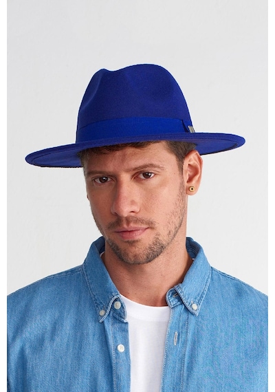 Külah Erkek Ayarlanabilir Saks Mavi Fedora Şapka - Mor Saks