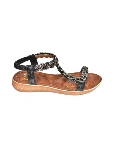 Fox Shoes S258014809 Siyah Alçak Tabanlı Kadın Sandalet Siyah-suni Deri Siyah