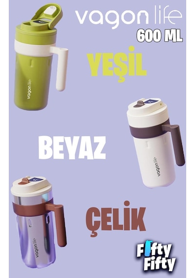 Vagonlife 600 ML Led Sıcaklık Göstergeli Akıllı Çelik Termos Kulplu -kahve Bardağı-mug-ffvgn2009 001