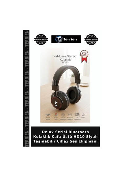 Delux Serisi Bluetooth Kulaklık Kafa Üstü Hd10 Siyah Taşınabilir Cihaz Ses Ekipmanı
