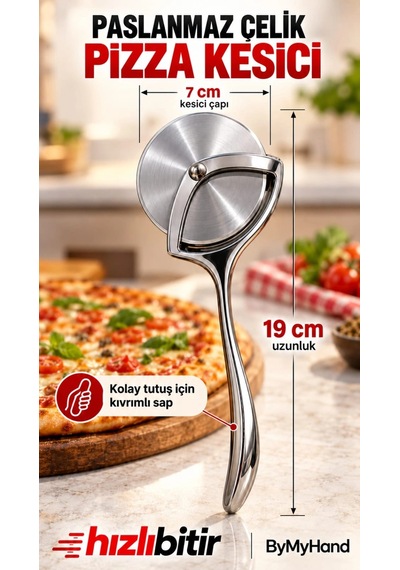Bymyhand Paslanmaz Çelik Premium Pizza Ve Hamur Kesici Metalik