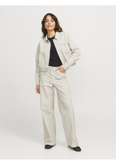 Jack & Jones Kadın Çizgili Gömlek - Maddy - 12267802 Blanc De Blanc Çok Renkli