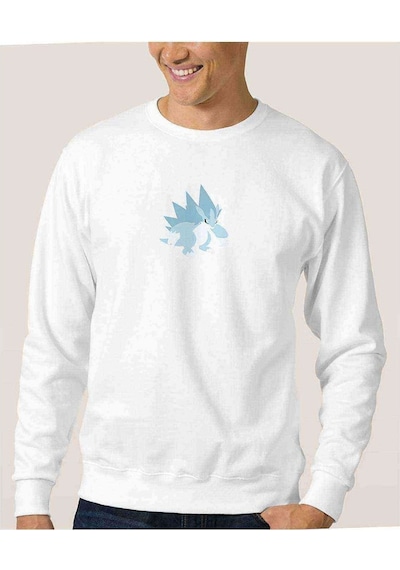 Sandslash Baskılı Beyaz Erkek Örme Sweatshirt
