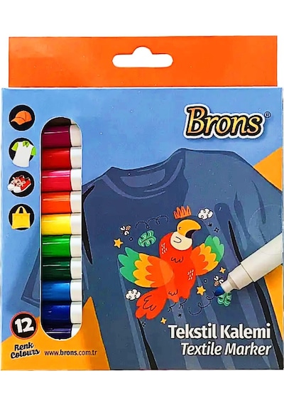 Brons Tekstil Kalem Markör 12 Renk Br-1001 Çok Renkli