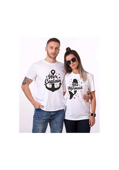 Tshirthane Mermaid Captain Sevgili Kombinleri Tshirt Kombini Beyaz