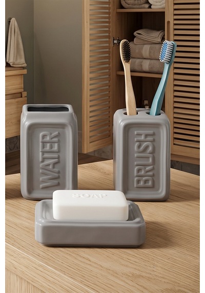 Perotti 13891 Well Stoneware 4 Parça Banyo Seti Gri Grı