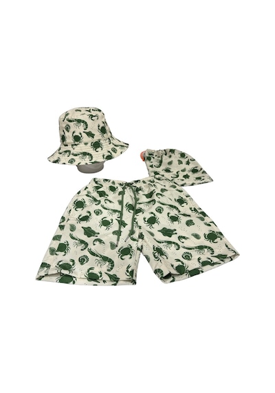 Benitto Kids Erkek Çocuk Baskılı Deniz Şortu Ve Bucket Şapka Takım Çanta Hediyeli 7033 Ekru