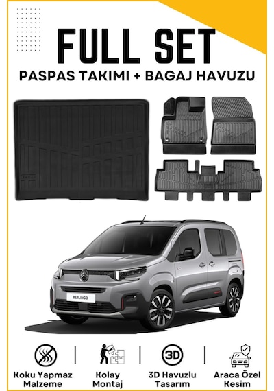 Citroen Berlingo Seperatörlü 2022 Model Birebir Uyumlu Bagaj Havuzu+paspas Seti
