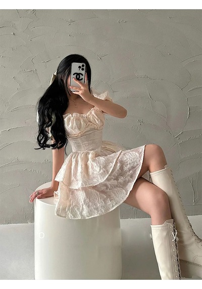 Fashion Cocktail Orta Çağ Kabarık Balon Kol Kabartma Kumaş Süper Mini Tütü Prenses Elbise Krem Krem Fashion Cocktail Orta Çağ Kabarık Balon Kol Kabartma Kumaş Süper Mini Tütü Prenses Elbise Krem Krem