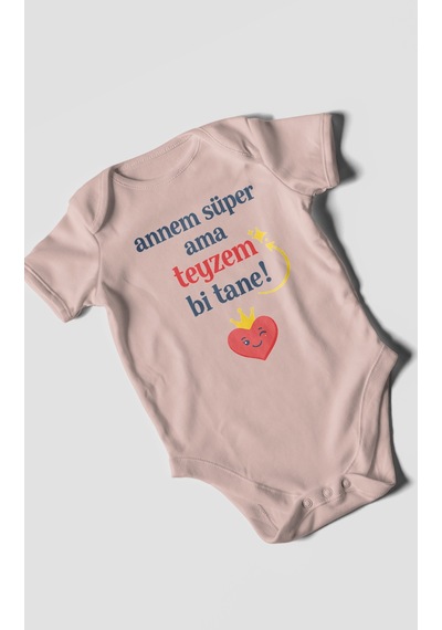 Morivokids Annem Süper Ama Teyzem Bi Tane Kısa Kollu Bebek Body %100 Pamuk Pastel Pembe