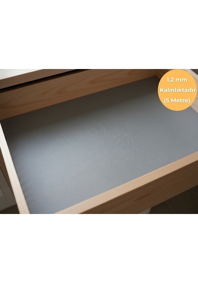 48 Cm X 5 Metre - Açık Gri Kumaş Desenli - Suni Deri Çekmece İçi Kaydırmaz Halı , Raf Örtüsü Diğer