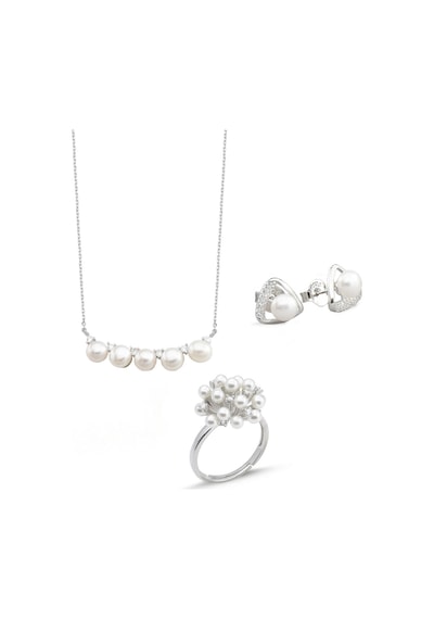 Brezza Lusso Jewelry Special Luxury Pearl Kadın Gümüş Kolye Küpe Yüzük İnci Set