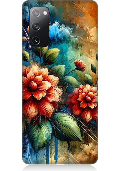 Samsung Galaxy S20 Fe Uyumlu Kırmızı Çiçek Ve Tomurcuklar Desenli Silikon Kılıf Çok Renkli