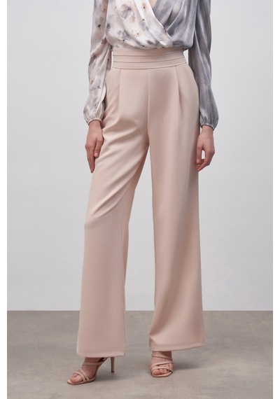 Sateen Bel Detaylı Cepli Pantolon - Bej