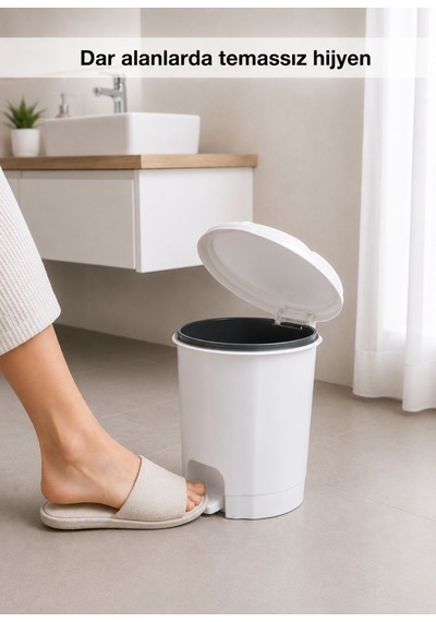 Beyaz Pedallı Çöp Kovası 6 L İçi Kovalı Küçük Boy Banyo Tuvalet Ve Ofis Tipi Hijyenik Çöp Kutusu